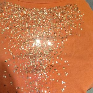 Women's Orange Sequin Long Sleeve Top